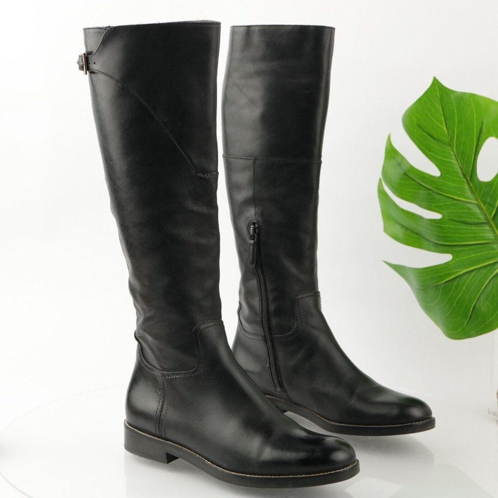 Cole Haan Women's Harrington Riding Boot Size 8 Black Leather Tall Knee High
